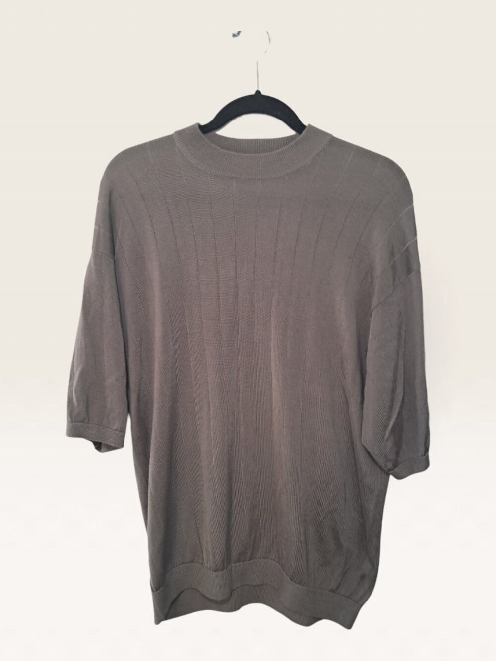 Baracuta Mens XXL Taupe Rayon Cotton Ribbed Short Sleeve Knit Sweater Shirt